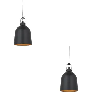 2 PACK Hanging Ceiling Pendant Light - Matt Black & Aged Pewter Paint - 10W LED E27