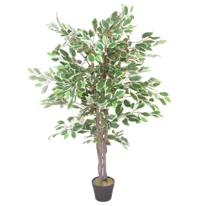 Artificial Ficus Tree Plant White Edge Twist 130cm Realistic House Plants Botanik