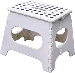 Plastic Folding Step Stool, Strong Heavy Duty Skid Resistant Stool for Kids and Adults, H29 x L27 x W22cm - WHITE