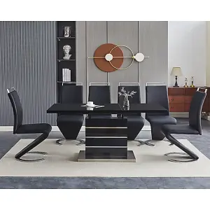 Parini Extending Black High Gloss Dining Table 6 Black Chairs