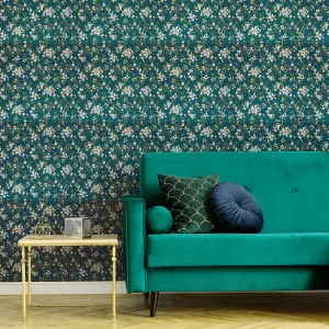 Boutique Eliza Teal Floral Smooth Wallpaper