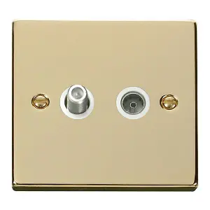 Polished Brass Satellite & Coaxial Socket 1 Gang - White Trim - SE Home