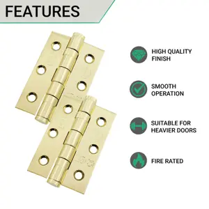 EAI Brass Stainless Ball Bearing Hinges Grade 7 - 76x50x2mm - Square Corners - PVD Brass - Pair Including Screws