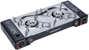 Camping Gas Stove 2-Burner Cooktop - Strong & Durable Portable Gas Range with Intake Grill, Aluminium Alloy Fire Cover