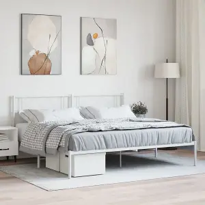 Berkfield Metal Bed Frame with Headboard White 200x200 cm