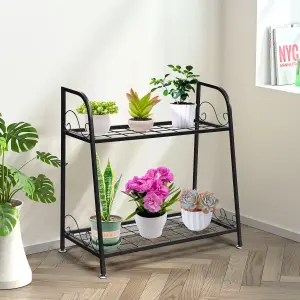 Costway 2-tier Metal Plant Stand Shelf Multifunctional Flower Rack Display Pot Holder