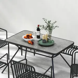 Costway Patio Rectangle Dining Table Outdoor Table w/ Umbrella Hole Marble-Like Tabletop