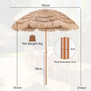 Costway 1.9M Thatched Tiki Patio Umbrella Hawaiian Hula Beach Umbrella Tilt Design