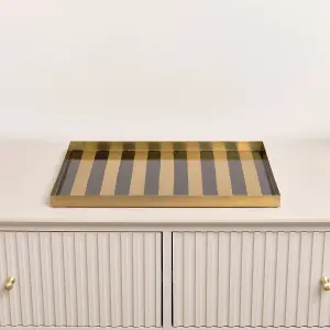 Melody Maison Large Rectangle Black & Gold Striped Metal Tray