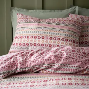 Catherine Lansfield Brushed Cotton Fairisle Reversible Single Duvet Cover Set with Pillowcase Red