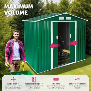 Shed with Gable Roof - steel, foundation included, 214 x 130 x 185 cm - green/white