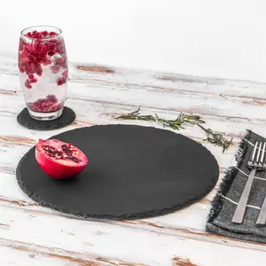 Argon Tableware - Round Slate Placemats & Coasters Set - 12pc