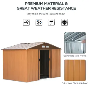 Outsunny 9 x 6FT Galvanised Garden Storage Shed with Sliding Door, Yellow