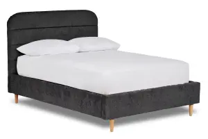 Crystal Contemporary Fabric Bed Base Only 5FT King- Pavia Ebony