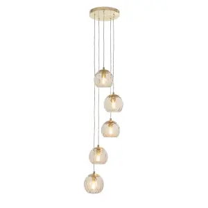 Anson Lighting Iowa 5lt Pendant light finished in Satin brass plate and champagne lustre glass