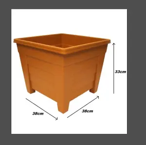 2 x 38cm Square Terracotta Colour Grosvenor Plastic Patio Planter