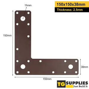 Pack of 4 - Heavy Duty Flat Corner Plate L Shape 90 Degree Right Angle Bracket Mending Brace Jointing Plate 150x150x38mm