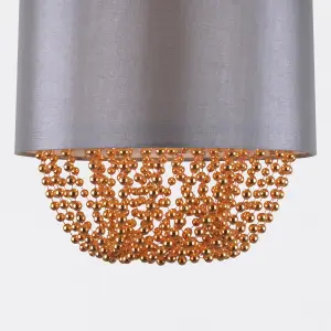 First Choice Lighting Set of 2 Grey Faux Silk & Copper Jewelled Ceiling Light Shades