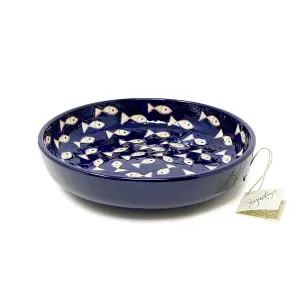 Signature Blue & White Fish Hand Painted Ceramic Kitchen Dining Bowl (Diam) 23cm White Fish