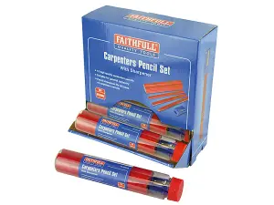 Faithfull  Carpenters Pencils Red (12 x Tubes of 12 + Sharpener) FAICPDISP