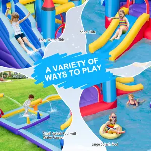 Costway Rocket Theme Inflatable Water Slide Park Kids Inflatable Jumping Castle with 2 Slides Splash Pool Jumping Area