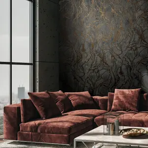 Galerie The New Design Book Metallic Black/Copper Graphic Swirls Wallpaper Roll