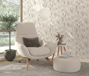 Erismann Foliage Leaf Grey Vinyl Wallpaper