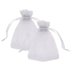 Neel Blue Pack of 100 Organza Bags, 7cm x 9cm Gift Bags Sheer Drawstring Pouches, Silver