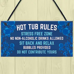 Red Ocean Hanging Hot Tub Rules Plaque Funny Garden Sign For Hot Tub Novelty Home Decor Signs