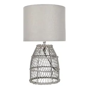 First Choice Lighting Set of 2 Bamboo Grey Wash Bamboo 36cm Table Lamps With Grey Fabric Shades