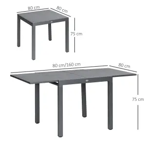 Outsunny Extendable Garden Table for 6 with Aluminium Frame for Patio, Balcony