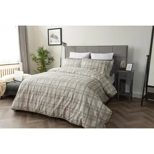 Cotton Blend Chequered Duvet Cover Set with Pillowcases Double - 2 Standard Pillowcases