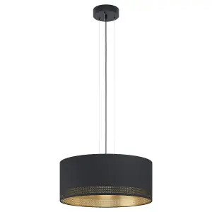 Pendant Ceiling Light Colour Black Shade Black Gold Fabric Bulb E27 3x40W