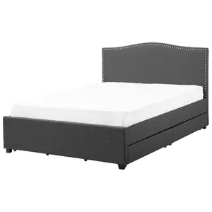 Fabric EU Super King Bed White LED with Storage Grey MONTPELLIER