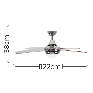 ValueLights 48" Modern Silver Chrome And Dark Wood Blade Ceiling Fan With Frosted Shade And Remote Control