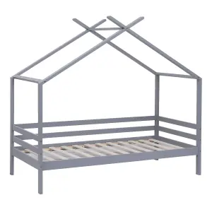 Teddy Kids Childrens Wooden House Treehouse Single Bed Frame (Grey)