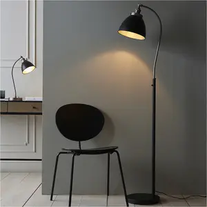 1600mm Floor Lamp - Aged Pewter & Matt Black Industrial Resto Adjustable - Standing LED Light Base & Shade