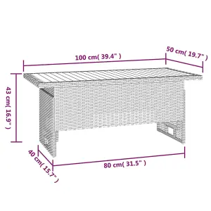 Berkfield Garden Table Black 100x50x43/63 cm Solid Wood Acacia&Poly Rattan