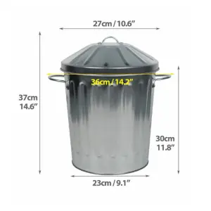 Trendi 15L GALVANISED METAL DUSTBIN WITH LID GARDEN BIN INDOOR DUSTBIN RUBBISH DUSTBIN KITCHEN BIN SMALL WASTE BIN STEEL DUSTBIN