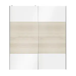 Atomia Panelled White oak effect High gloss 2 door Sliding Wardrobe Door kit (H)2250mm (W)2000mm