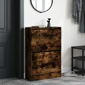 Shoe Cabinet Smoked Oak 60x21x87.5 cm Engineered Wood