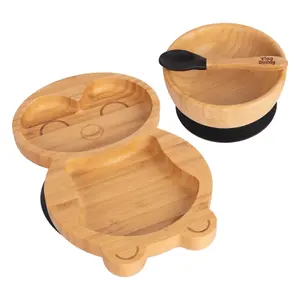 Tiny Dining - Children's Bamboo Suction Penguin Dinner Set - Black