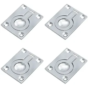 4 PACK - Flush Ring Recessed Pull Handle 50 x 38mm 8mm Depth Polished Chrome Sliding Door