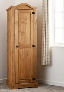 Corona 1 Door Single Wardrobe in Distressed Waxed Pine