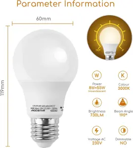 Aigostar Dusk to Dawn Light Bulbs, 8W Dawn Till Dusk Bulbs 55W Equivalent