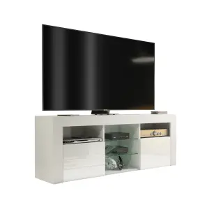 TV Unit 145cm Modern White with High Gloss Doors - Creative Furniture