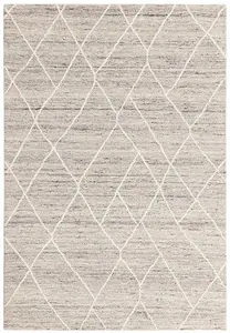 Silver Geometric Wool Handmade Luxurious Modern Wool Rug For Bedroom & Living Room-120cm X 170cm