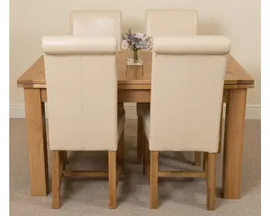 Richmond 140cm - 220cm Oak Extending Dining Table and 4 Chairs Dining Set with Washington Ivory Leather Chairs