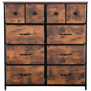 WOODEN Effects Chest Of Drawers With Metal Frame, 10 Large Deep Fabric Drawers Organiser Storage