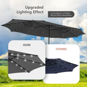 Costway 4.5m Double-Sided Patio Parasol with Stand Outdoor Twin Market Umbrella w/ Solar LED Lights